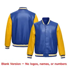 Royal Blue Yellow Raglan Full-Snap Varsity Faux Leather Letterman Jacket 6