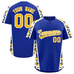 Royal Blue Yellow Side Camo Baseball Jersey 1