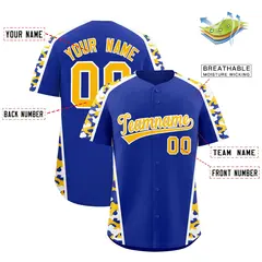 Royal Blue Yellow Side Camo Baseball Jersey 2