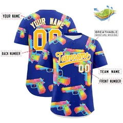 Royal Blue Yellow Sugar-Coated Firepower Graffiti Baseball Jersey 2