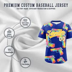 Royal Blue Yellow Sugar-Coated Firepower Graffiti Baseball Jersey 3