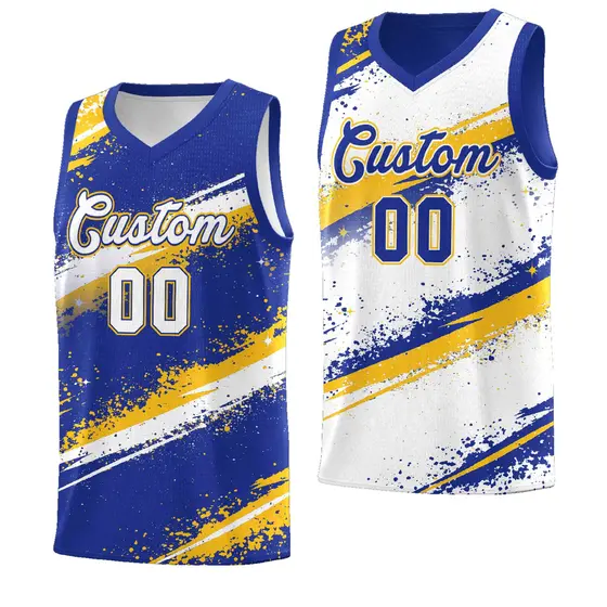 Royal Blue Yellow White Reversible Basketball Jersey Stellar Strike