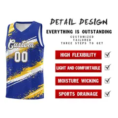 Royal Blue Yellow White Reversible Basketball Jersey Stellar Strike 3