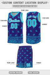 Royal Bright Green Cashew Pattern Basketball Uniform Jersey 12