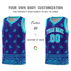 Royal Bright Green Cashew Pattern Basketball Uniform Jersey 17
