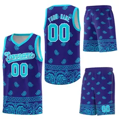 Royal Bright Green Cashew Pattern Basketball Uniform Jersey 27