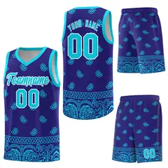 Royal Bright Green Cashew Pattern Basketball Uniform Jersey 34