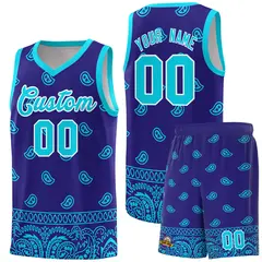 Royal Bright Green Cashew Pattern Basketball Uniform Jersey 8