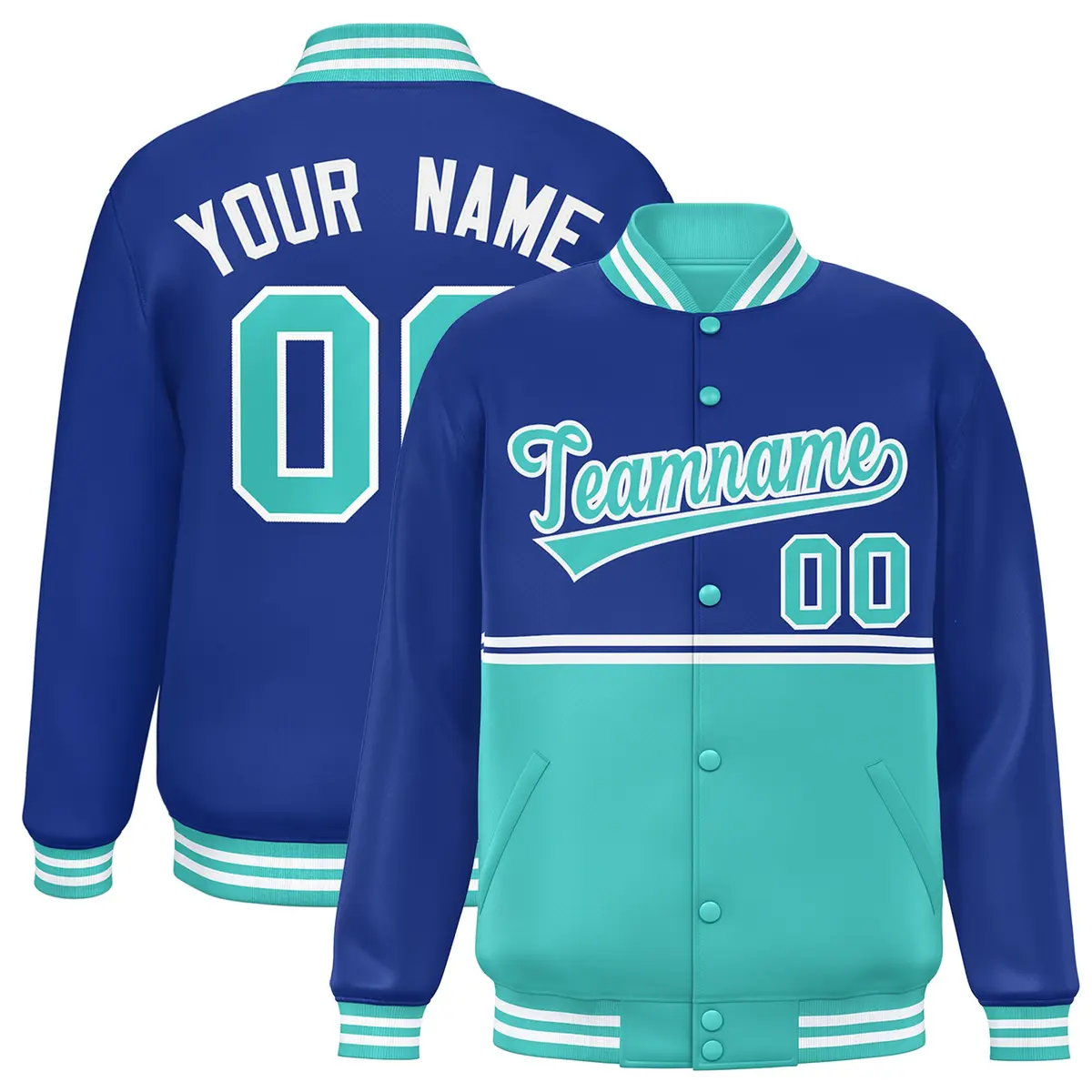 Royal Bright Green Color Block Varsity Full-Snap Letterman Jacket