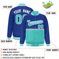Royal Bright Green Color Block Varsity Full-Snap Letterman Jacket 2