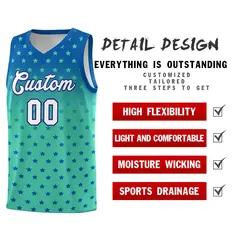 Royal Bright Green Gradient Star Pattern Basketball Jersey Set 2