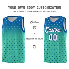 Royal Bright Green Gradient Star Pattern Basketball Jersey Set 3