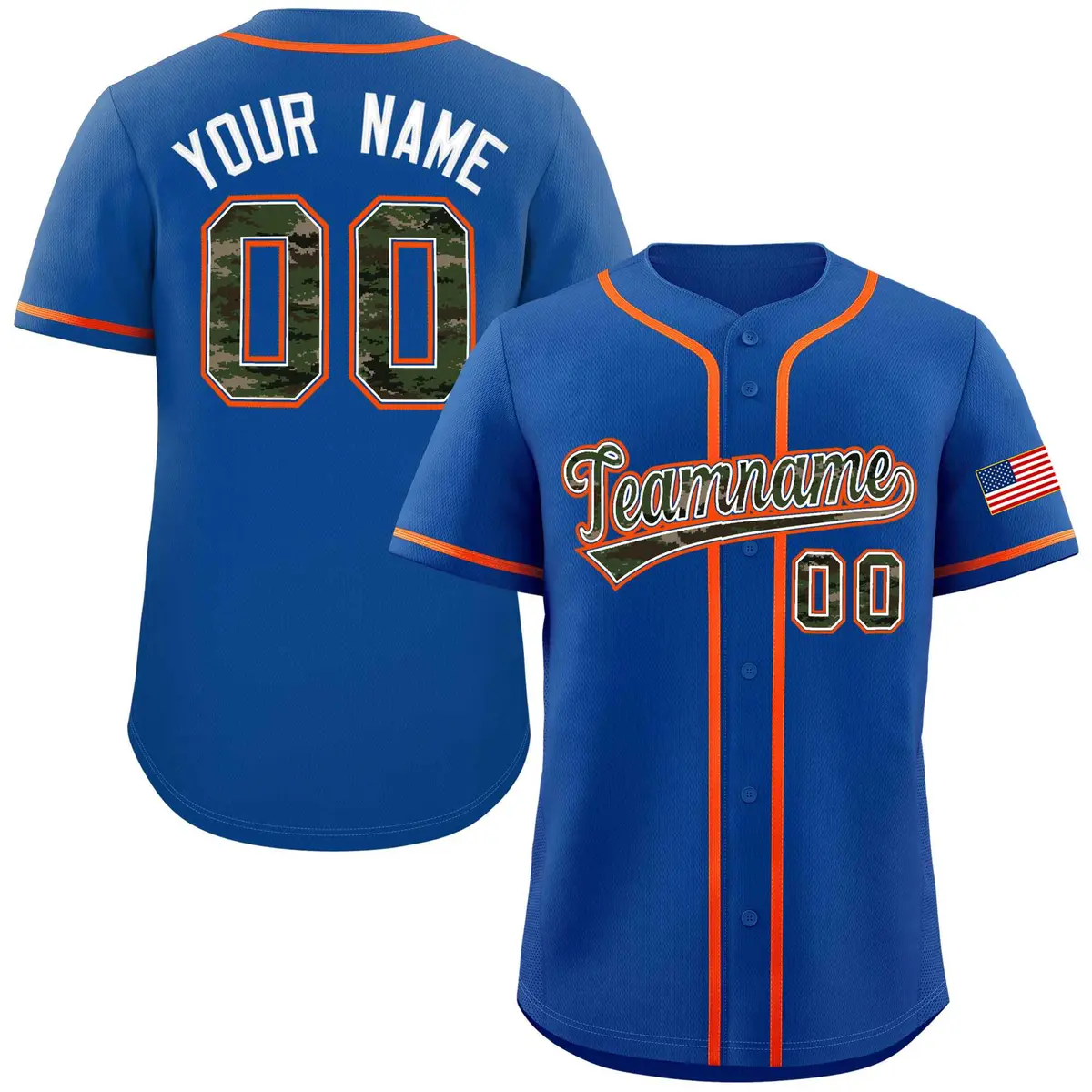 Royal Camo Font Authentic Baseball Jersey