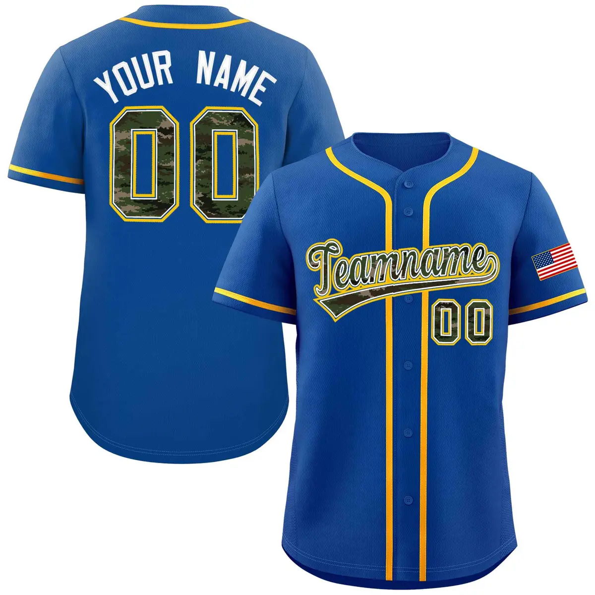 Royal Camo Font Authentic Baseball Jersey