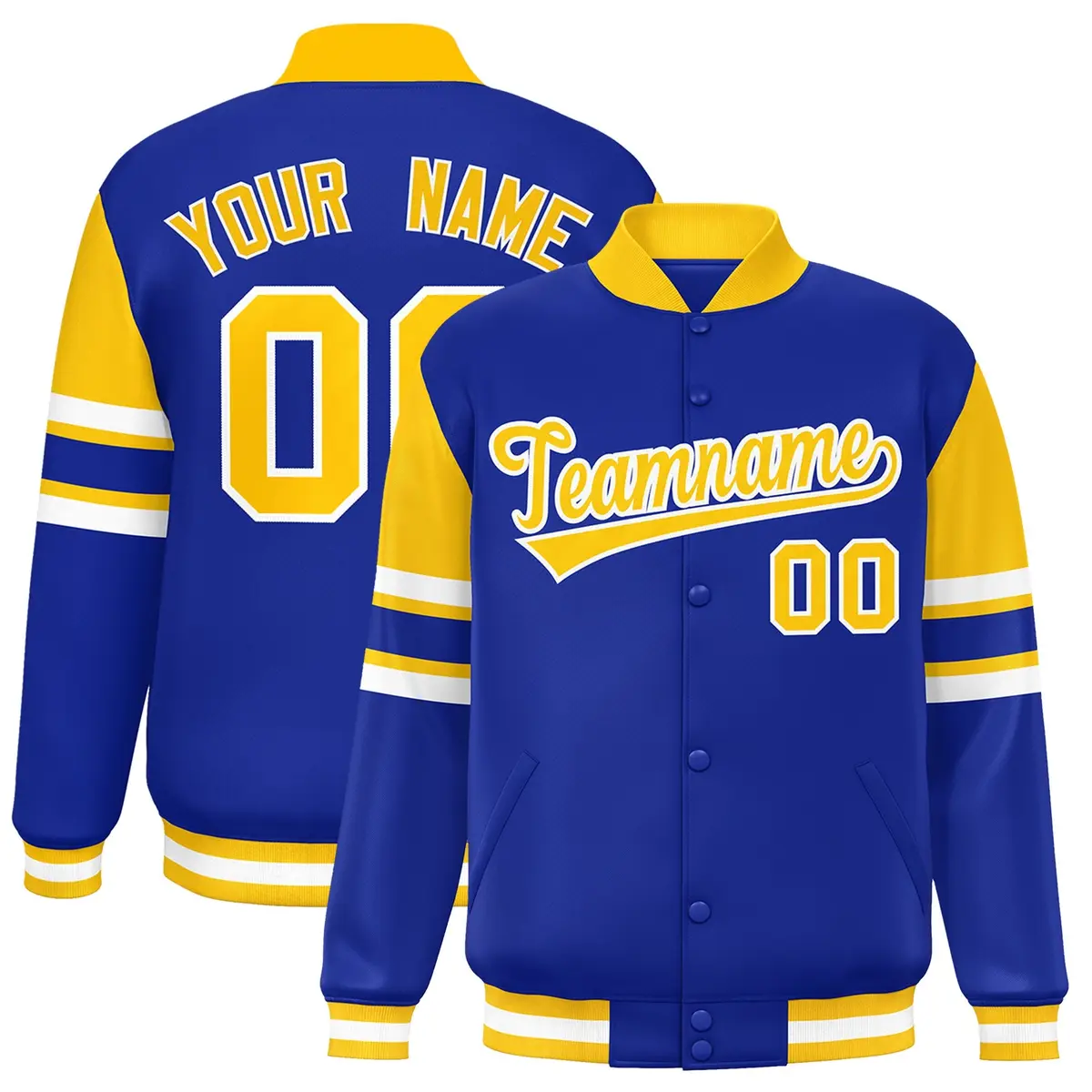 Royal Color Block Varsity Full-Snap Letterman Jacket
