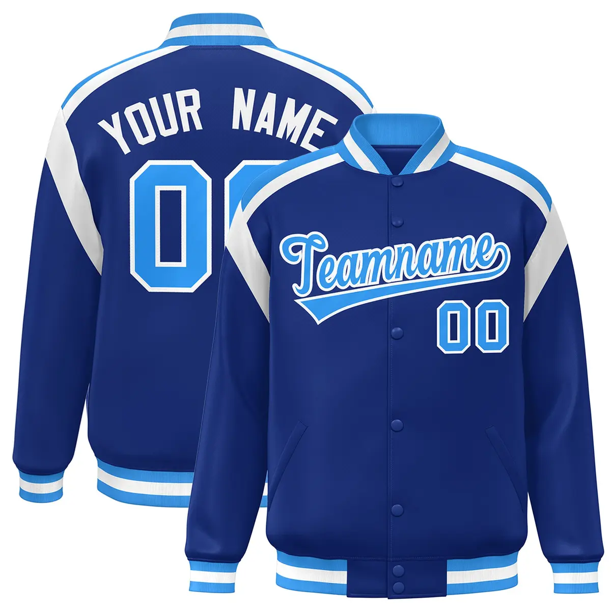 Royal Color Block Varsity Full-Snap Letterman Jacket