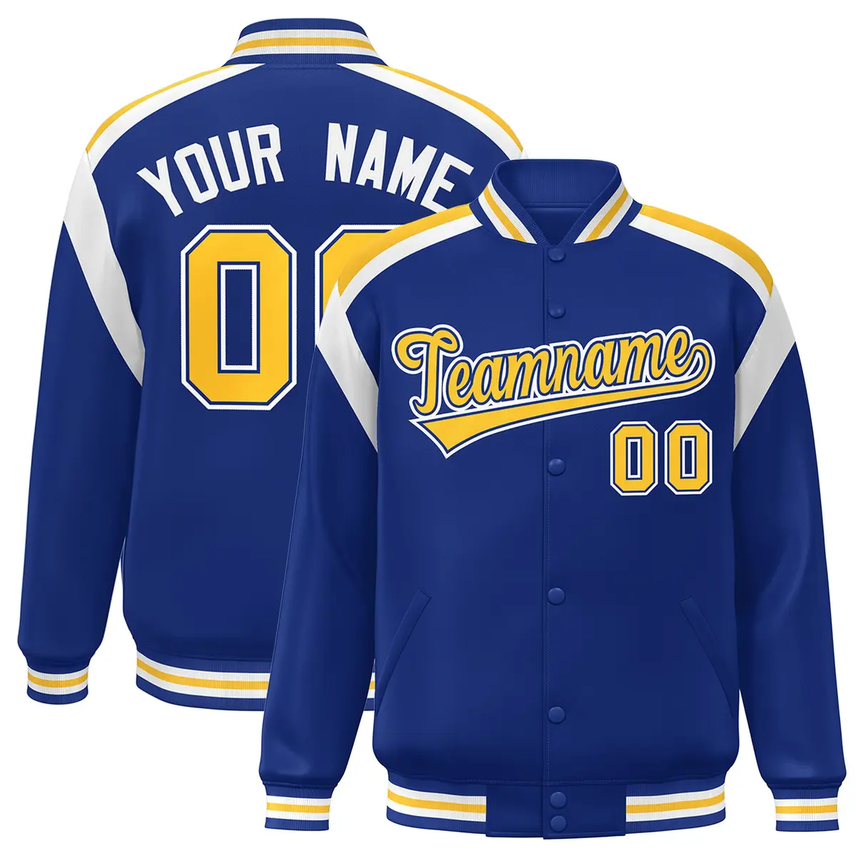 Royal Color Block Varsity Full-Snap Letterman Jacket
