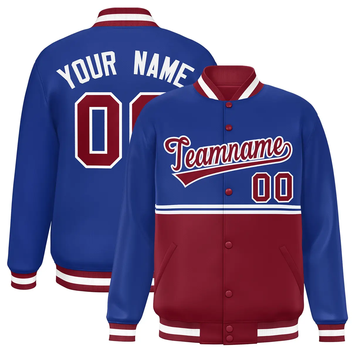 Royal Crimson Color Block Varsity Full-Snap Letterman Jacket