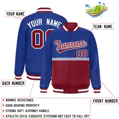 Royal Crimson Color Block Varsity Full-Snap Letterman Jacket 2