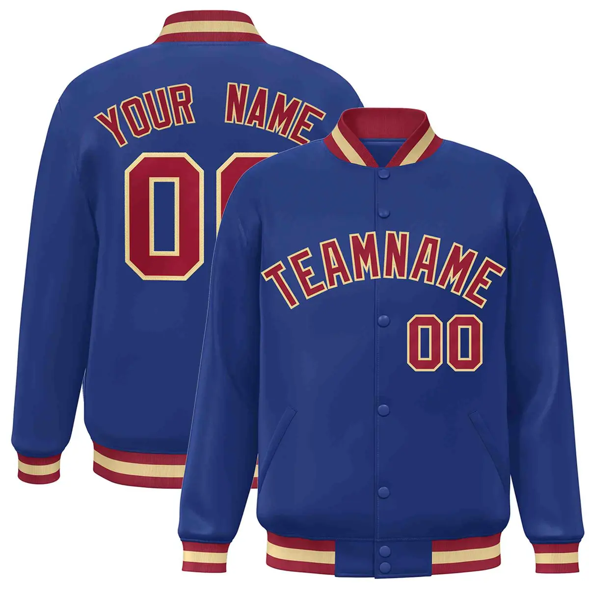 Royal Crimson-Khaki Varsity Full-Snap Letterman Jacket