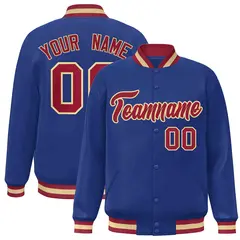 Royal Crimson-Khaki Varsity Full-Snap Letterman Jacket 1