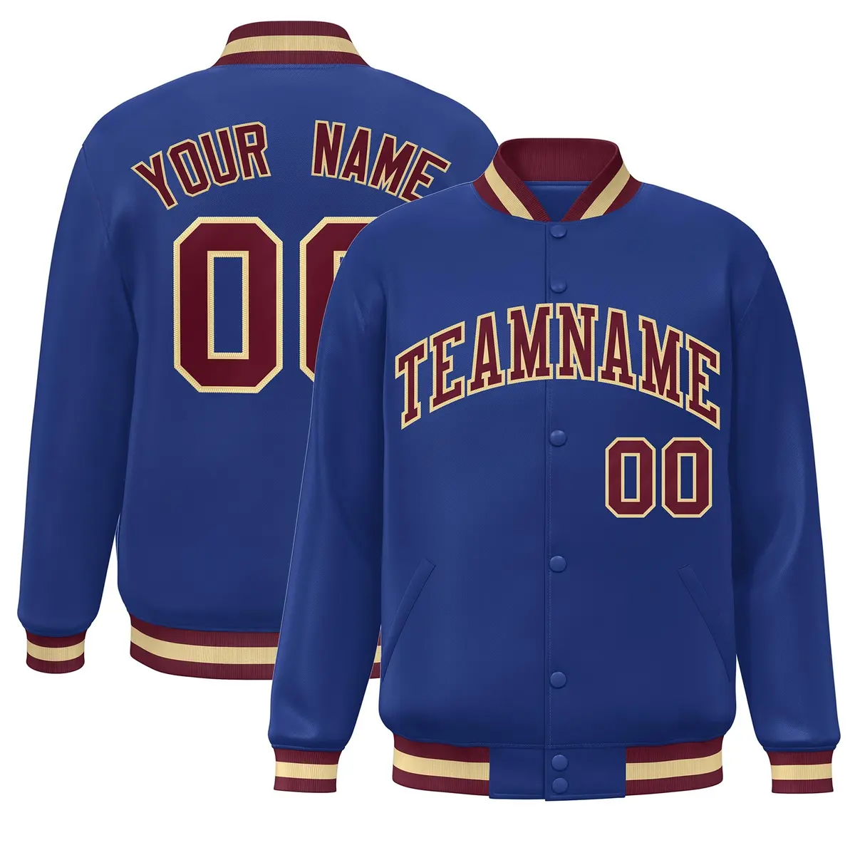 Royal Crimson-Khaki Varsity Full-Snap Letterman Jacket