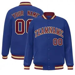 Royal Crimson-Khaki Varsity Full-Snap Letterman Jacket 1