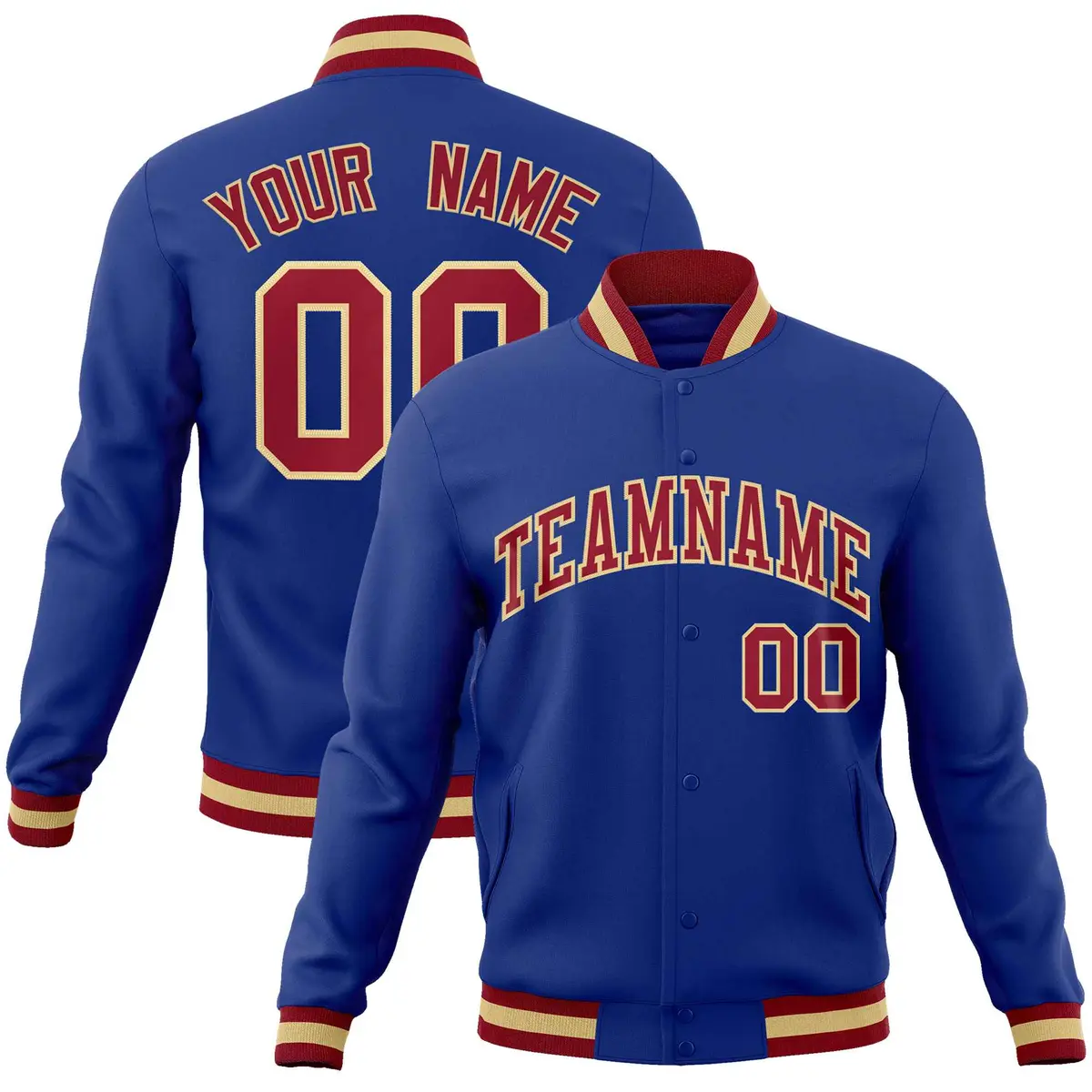 Royal Crimson-Khaki Varsity Full-Snap Letterman Jacket