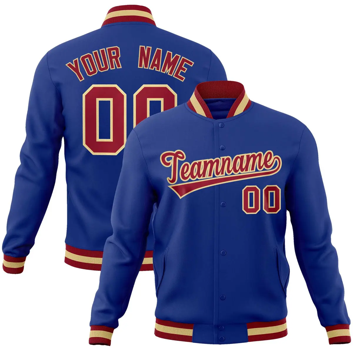 Royal Crimson-Khaki Varsity Full-Snap Letterman Jacket