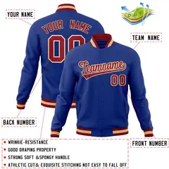 Royal Crimson-Khaki Varsity Full-Snap Letterman Jacket 4