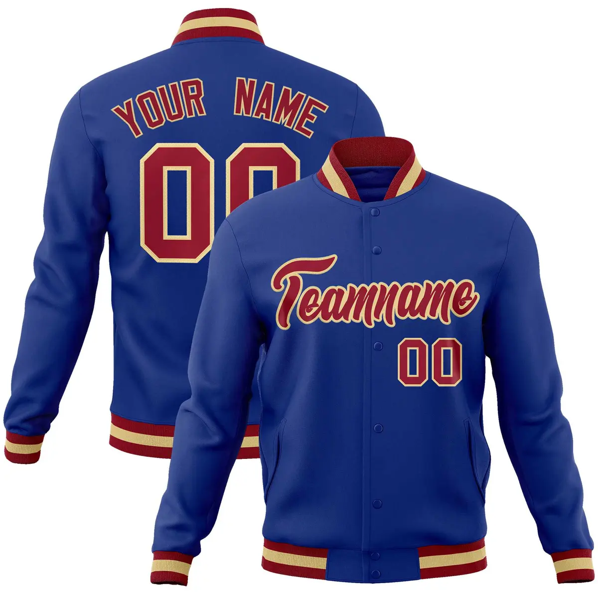 Royal Crimson-Khaki Varsity Full-Snap Letterman Jacket