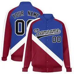 Royal Crimson Raglan Full-Snap Letterman Baseball Jacket 1