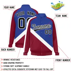 Royal Crimson Raglan Full-Snap Letterman Baseball Jacket 2