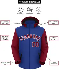 Royal Crimson-White Raglan Sleeve Waterproof Jacket 2