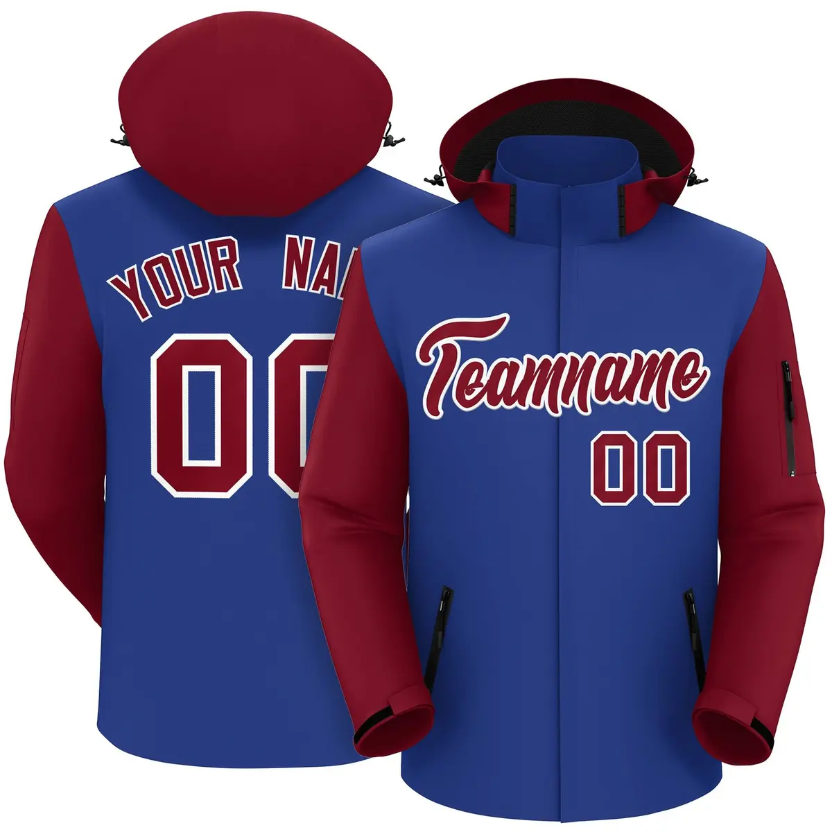 Royal Crimson-White Raglan Sleeve Waterproof Jacket