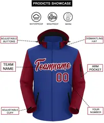 Royal Crimson-White Raglan Sleeve Waterproof Jacket 2