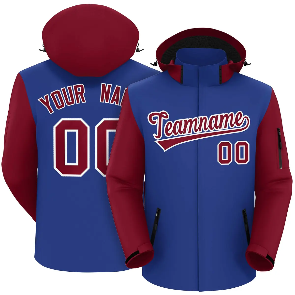 Royal Crimson-White Raglan Sleeve Waterproof Jacket