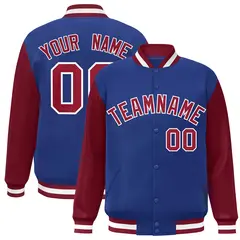 Royal Crimson-White Raglan Varsity Full-Snap Letterman Jacket 1