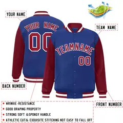 Royal Crimson-White Raglan Varsity Full-Snap Letterman Jacket 2