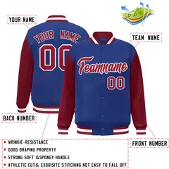 Royal Crimson-White Raglan Varsity Full-Snap Letterman Jacket 2