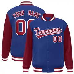 Royal Crimson-White Raglan Varsity Full-Snap Letterman Jacket 1