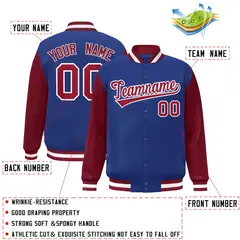 Royal Crimson-White Raglan Varsity Full-Snap Letterman Jacket 2