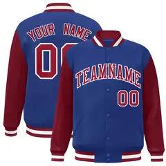 Royal Crimson-White Raglan Varsity Full-Snap Letterman Jacket 1