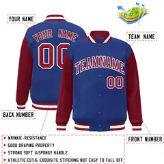 Royal Crimson-White Raglan Varsity Full-Snap Letterman Jacket 2