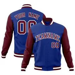 Royal Crimson-White Raglan Varsity Full-Snap Letterman Jacket