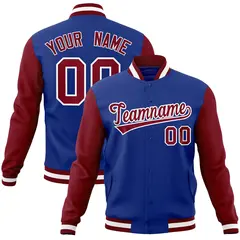 Royal Crimson-White Raglan Varsity Full-Snap Letterman Jacket 1