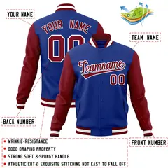 Royal Crimson-White Raglan Varsity Full-Snap Letterman Jacket 4