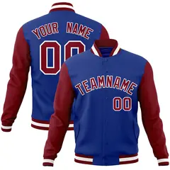 Royal Crimson-White Raglan Varsity Full-Snap Letterman Jacket
