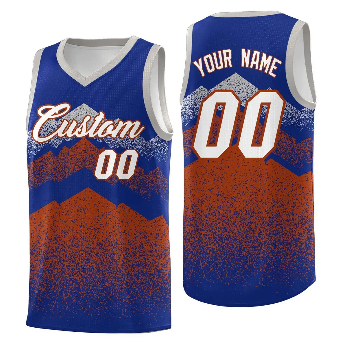 Royal Dark Orange Mountain Fade Gradient Basketball Jersey