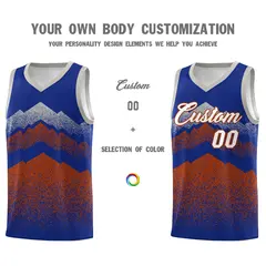 Royal Dark Orange Mountain Fade Gradient Basketball Jersey 3